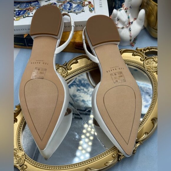 🆕 TED BAKER 🧿 NWOB Jane Bow Slingback Half d'Orsay Pointed Flat, White - Sz 8 - Picture 16 of 16